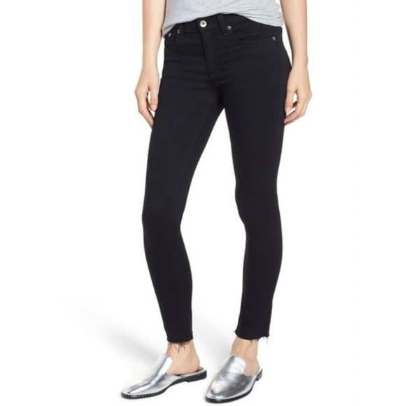 rag & bone Denim - Rag & Bone Ankle Skinny Black Raw Hem Jeans